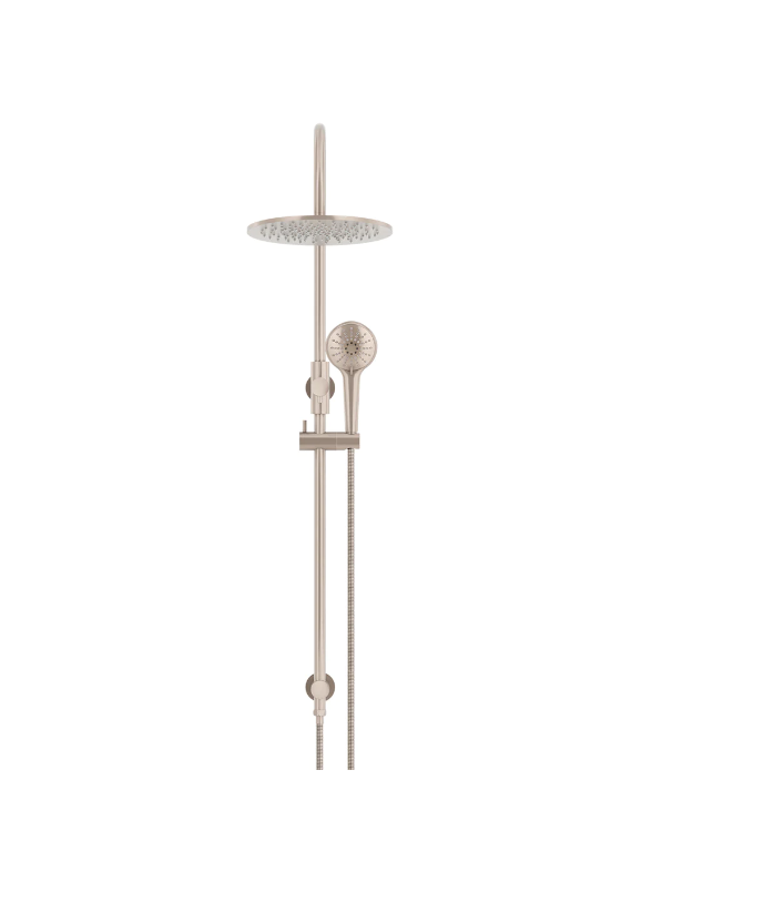 Meir Round GooseNeck Shower Set 300mm Rose + 3 Function Hand Shower