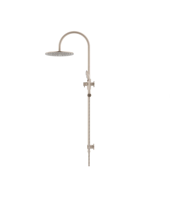 Meir Round GooseNeck Shower Set 300mm Rose + 3 Function Hand Shower