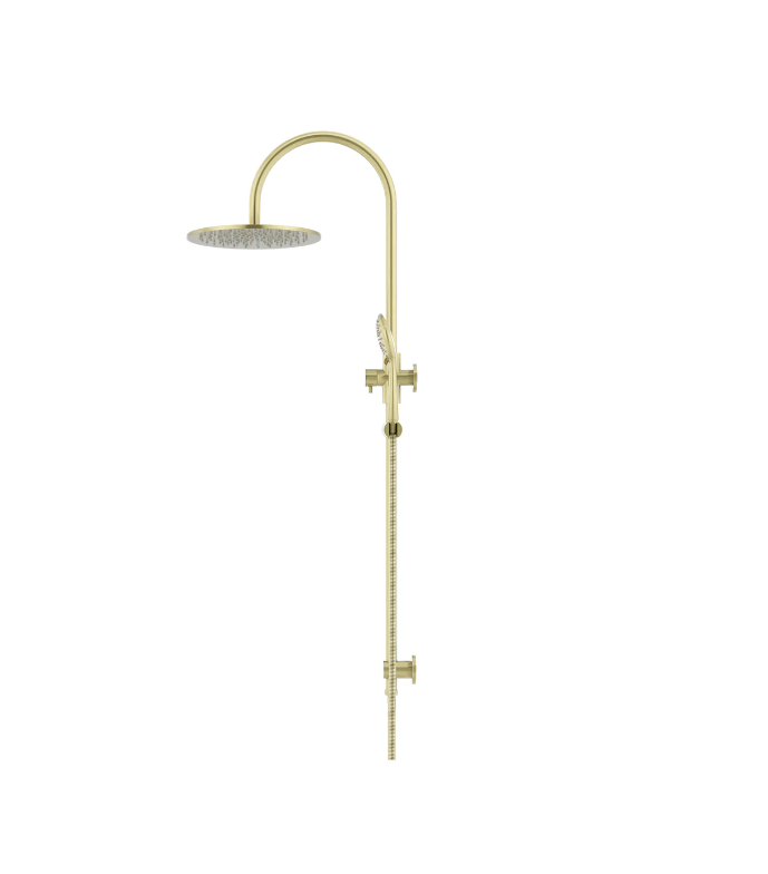 Meir Round GooseNeck Shower Set 300mm Rose + 3 Function Hand Shower
