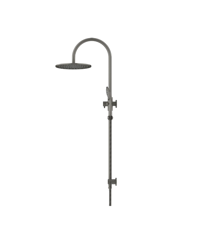Meir Round GooseNeck Shower Set 300mm Rose + 3 Function Hand Shower