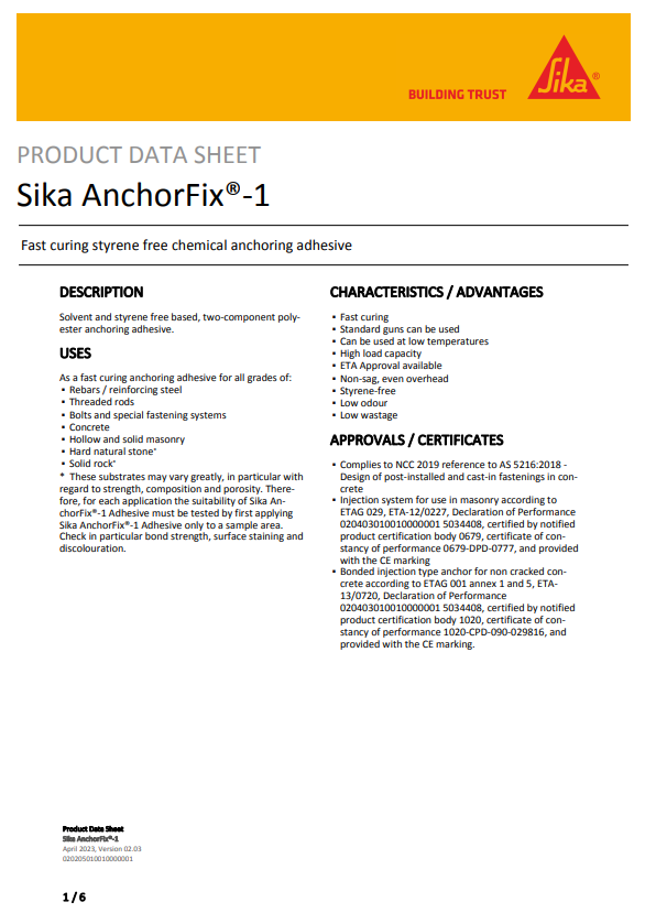 Sika AnchorFix-1 300ml cartridge - Box of 12