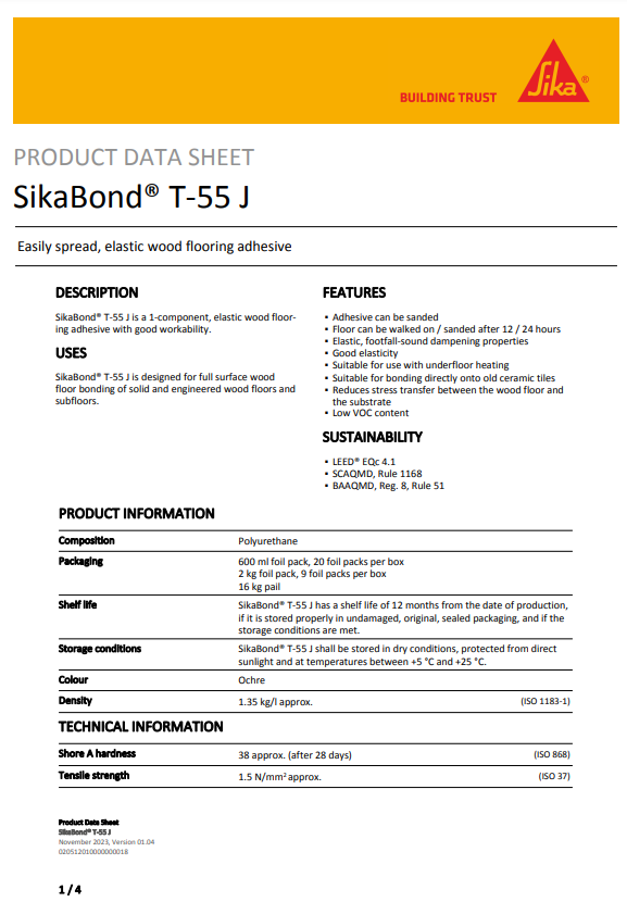 SikaBond T-55 J Elastic Wood Flooring Adhesive - in Various Sizes