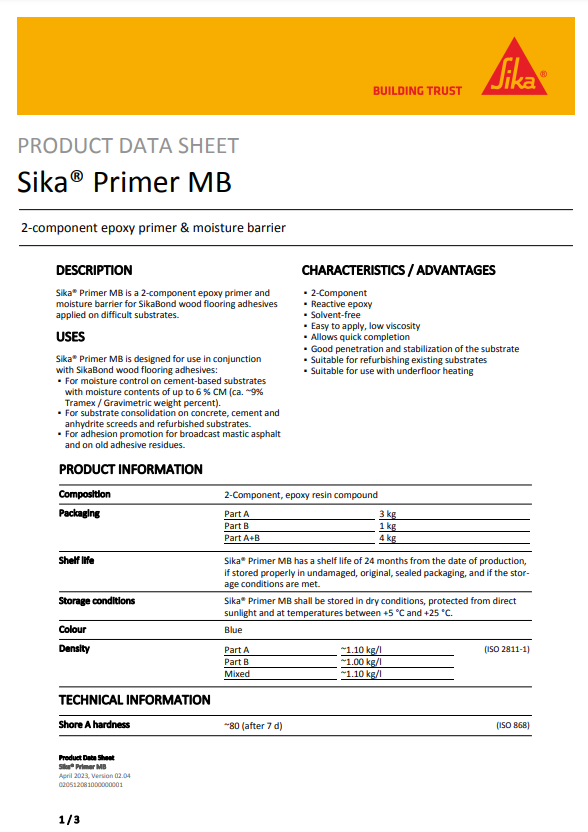 Sika Primer MB Part A and Part B - Sold Separately