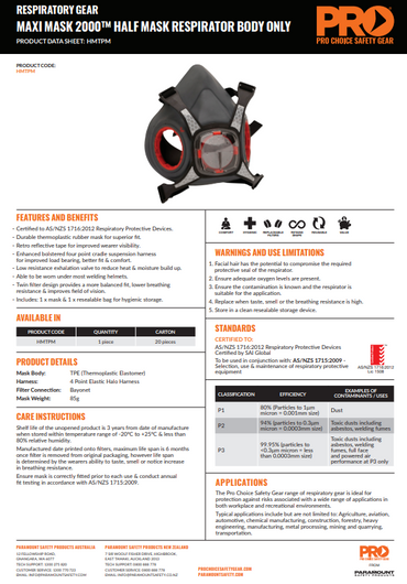 Pro Choice Maxi Mask 2000 Half Mask Respirator Body Only