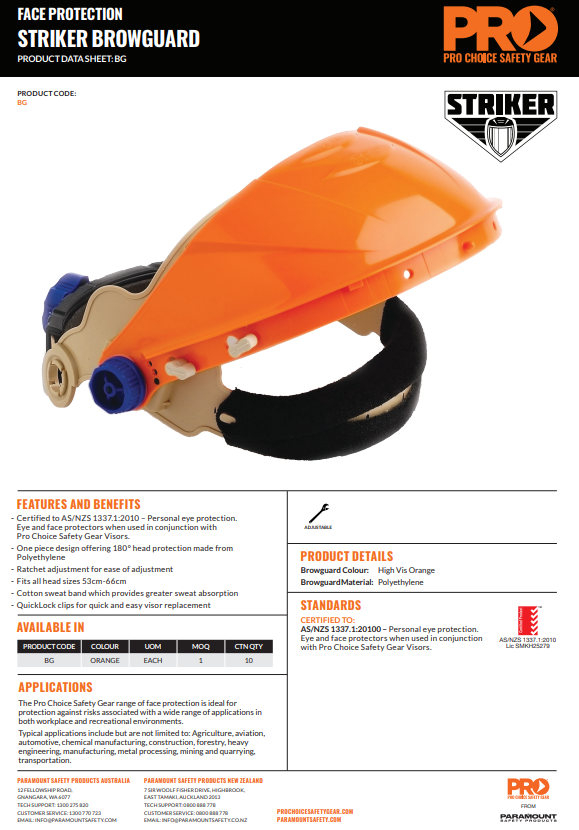 Pro Choice Striker BrowGuard Kits or Replacement Visors in Various Colours