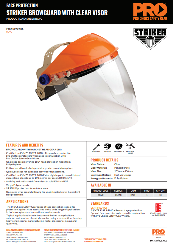 Pro Choice Striker BrowGuard Kits or Replacement Visors in Various Colours