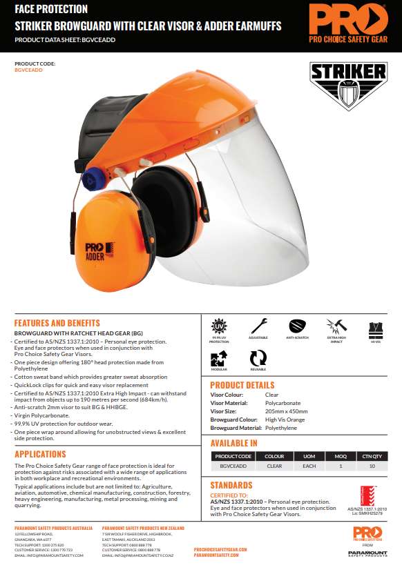 Pro Choice Adder Earmuffs and Striker Browguards with Visor Combo