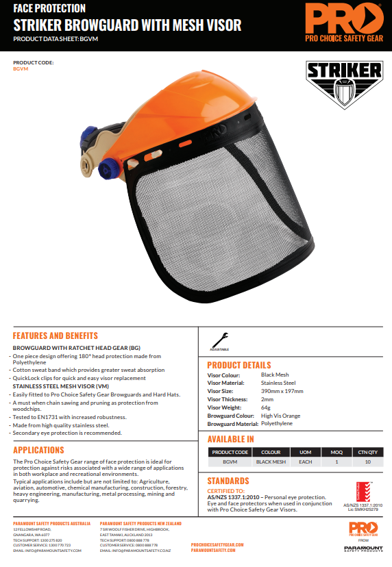 Pro Choice Striker BrowGuard Kits or Replacement Visors in Various Colours