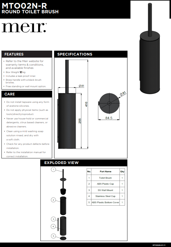 Meir Round Toilet Brush & Holder - Various Colour Finishes