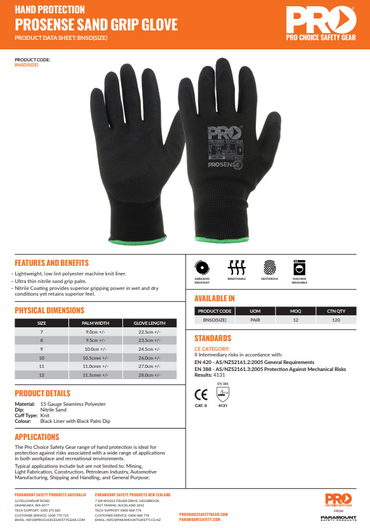 Pro Choice Prosense Sand Grip Gloves - 12 Pairs in 6 Size Options