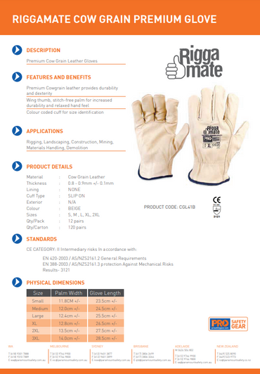 Pro Choice Riggamate Cowgrain Gloves 12 Pairs - 6 Size Options