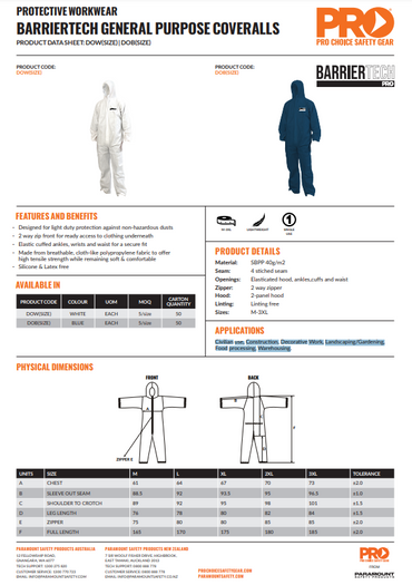Pro Choice Barriertech General Purpose Coverall Pack of 5 - 2 Colour Options in Various Sizes