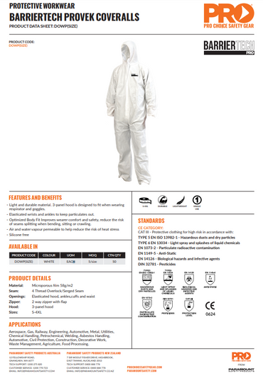 Pro Choice Barriertech Provek Coverall Disposable Pack of 5 - Various Sizes