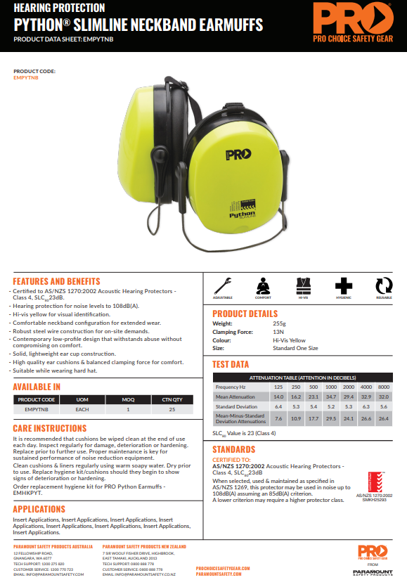 Pro Choice Python Earmuffs - 4 Style Options and optional Hygiene Kit