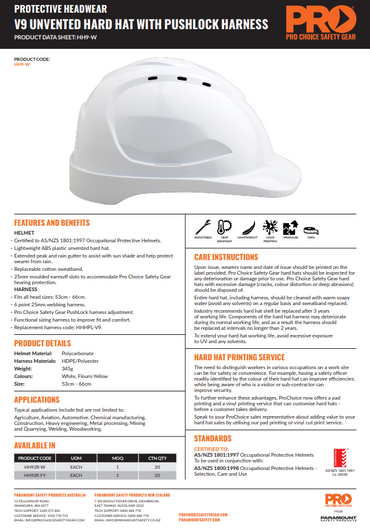 Pro Choice V9 Hard Hat Unvented Ratchet Harness White