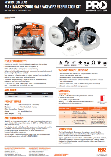 Pro Choice Assembled Half Mask With A1P2 Cartridges