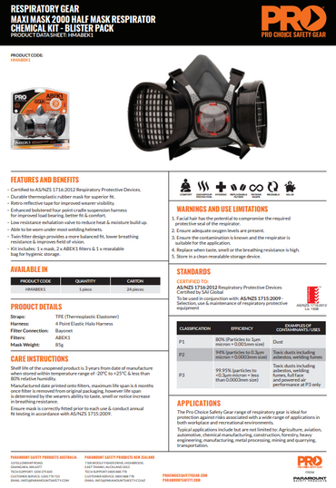 Pro Choice Assembled Half Mask With ABEK1 Cartridges
