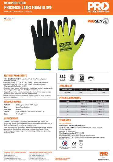 Pro Choice Prosense Latex Foam Gloves - 12 Pairs in 5 Size Options