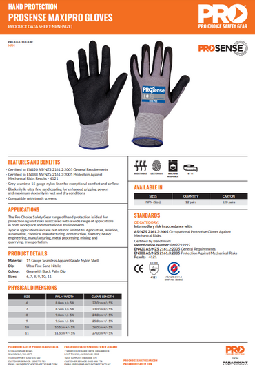 Pro Choice Prosense Maxi-Pro Gloves - 12 Pairs in 6 Size Options