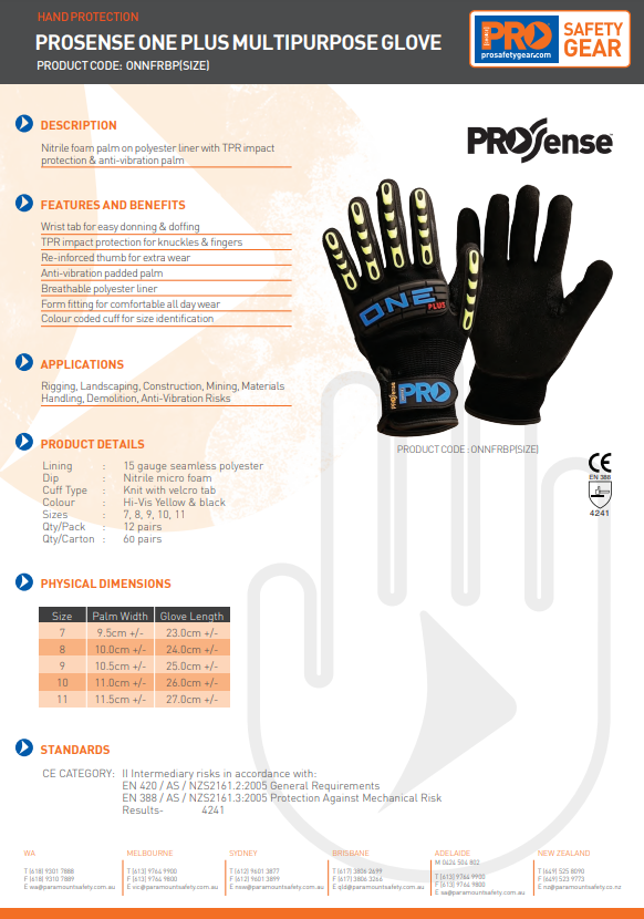 Pro Choice Prosense ONE Plus Anti Vibration Gloves Size 10 - 1 or 6 Pairs