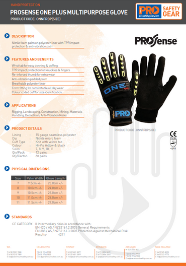 Pro Choice Prosense ONE Plus Anti Vibration Gloves Size 10 - 1 or 6 Pairs