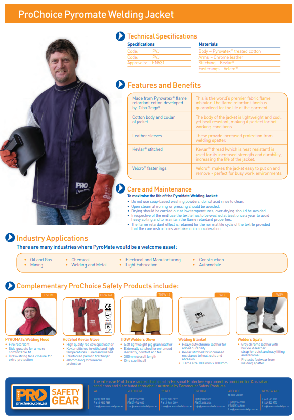 Pro Choice Pyromate Welders Jacket - in Various Sizes
