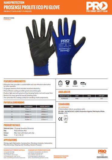 Pro Choice Prosense Prolite ECO PU Gloves - 12 Pairs in 5 Size Options