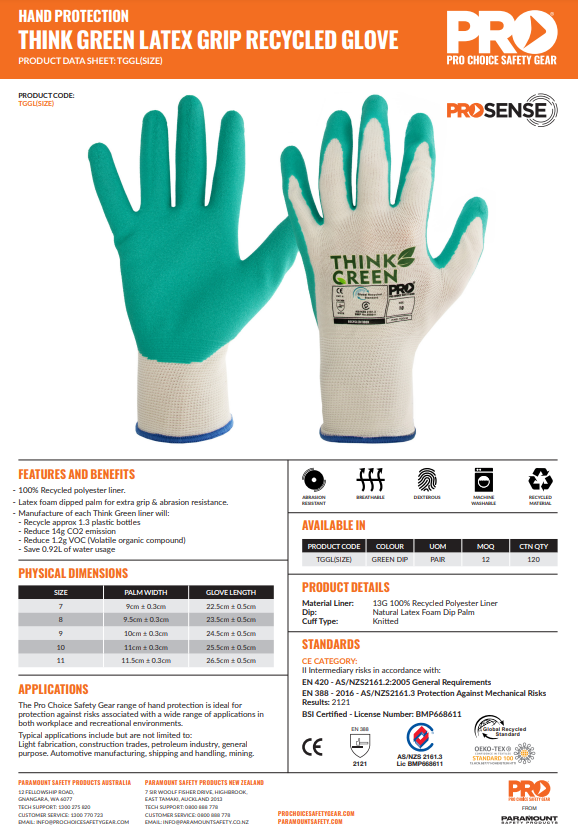 Pro Choice THINK GREEN Recycled Gloves - 1, 6 or 12 Pairs in 2 Colours and 5 Size Options