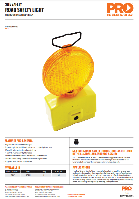 Pro Choice Site Safety Lights - Traffic Wand or Road Safety Light
