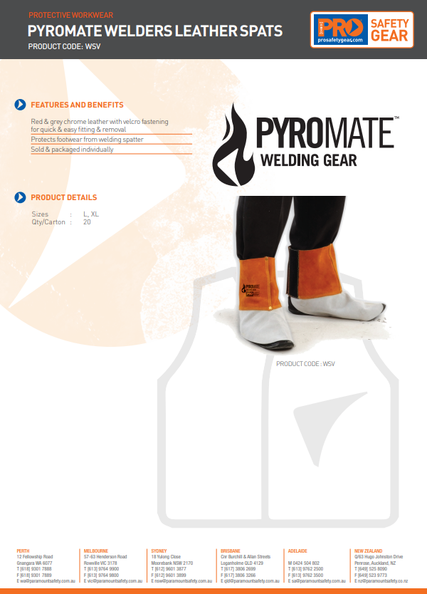 Pyromate Leather Welders Spats - Large one size