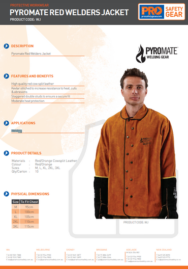 Pro Choice Pyromate Red Welders Jacket - in Various Sizes