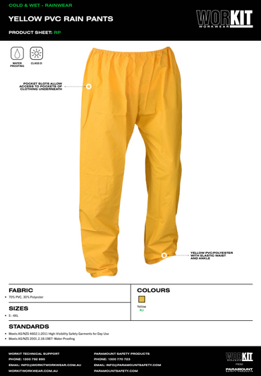 Pro Choice Yellow PVC Rain Pants - Various Sizes