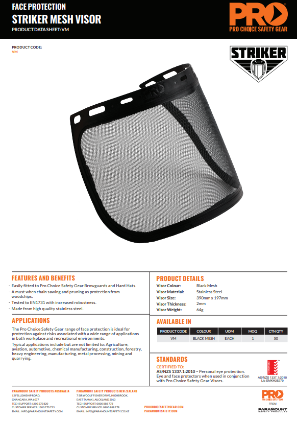 Pro Choice Striker BrowGuard Kits or Replacement Visors in Various Colours