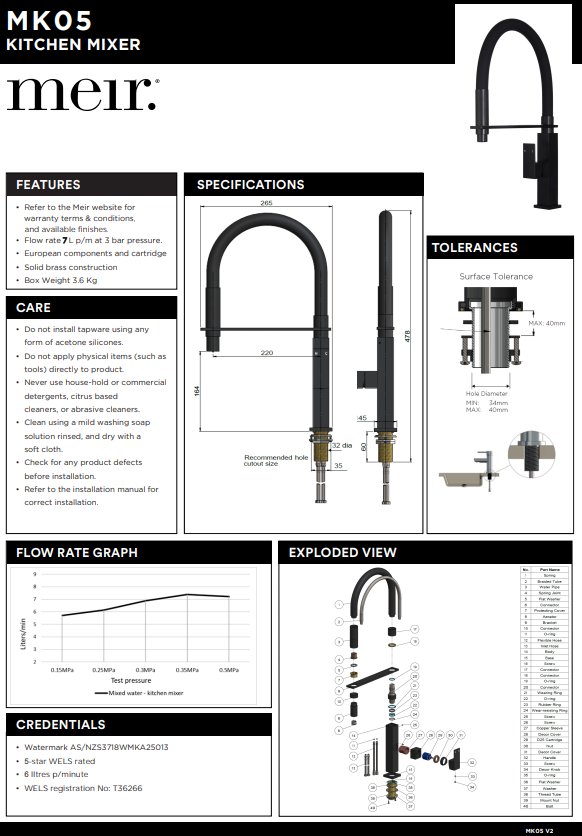 Meir Matte Black Square Flexible Kitchen Mixer Tap