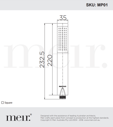 Meir Matte Black Square Hand Shower Single Function - replacement wand