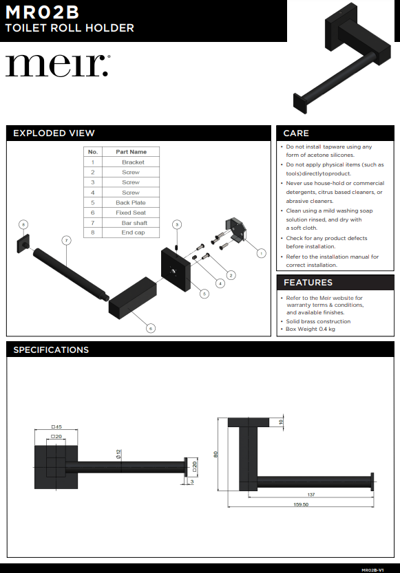 Meir Matte Black Square Toilet Roll Holder