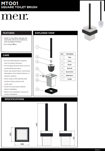 Meir Matte Black Square Toilet Brush & Holder