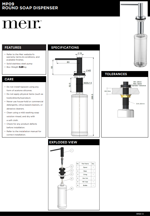Meir Round Soap Dispenser - Various Colour Finishes