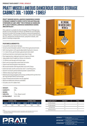 Pratt Class 9 Miscellaneous Dangerous Goods Storage Cabinet - Various Sizes MADE TO ORDER