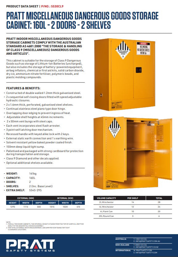 Pratt Class 9 Miscellaneous Dangerous Goods Storage Cabinet - Various Sizes MADE TO ORDER