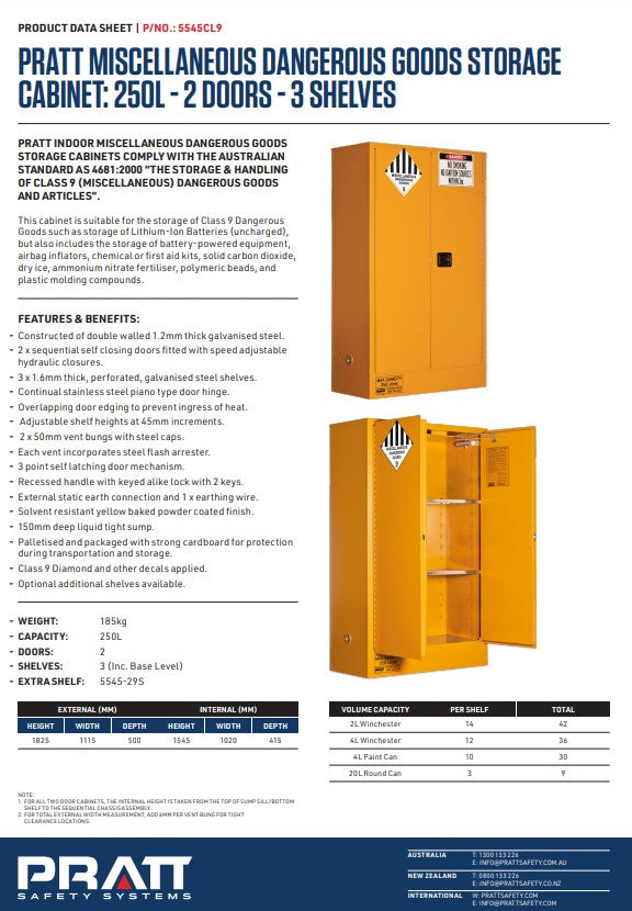Pratt Class 9 Miscellaneous Dangerous Goods Storage Cabinet - Various Sizes MADE TO ORDER