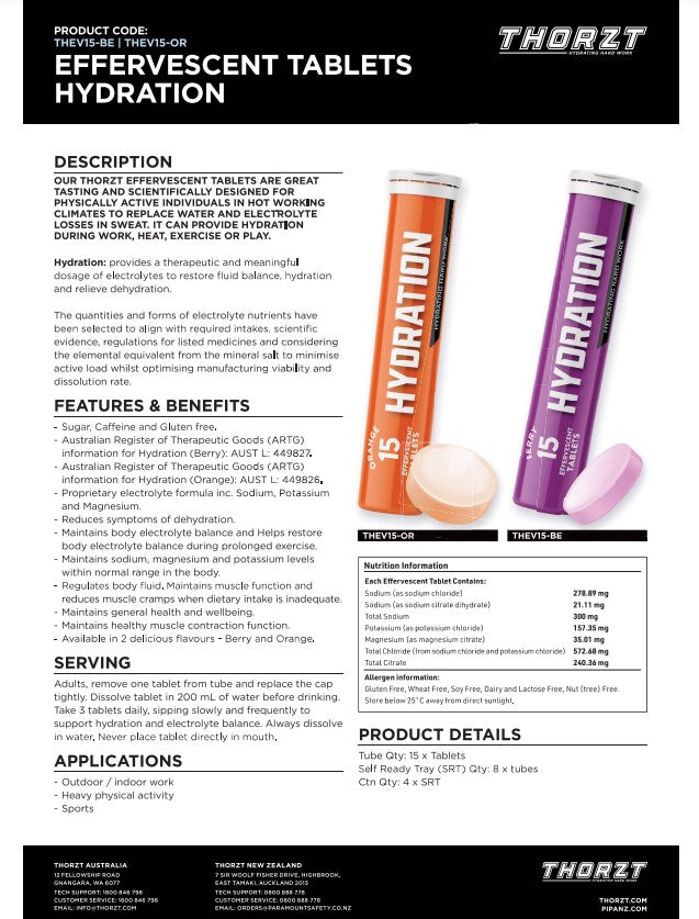 Thorzt Effervescent Tablets - Hydration + Vitamins Energy Punch, Berry, Orange