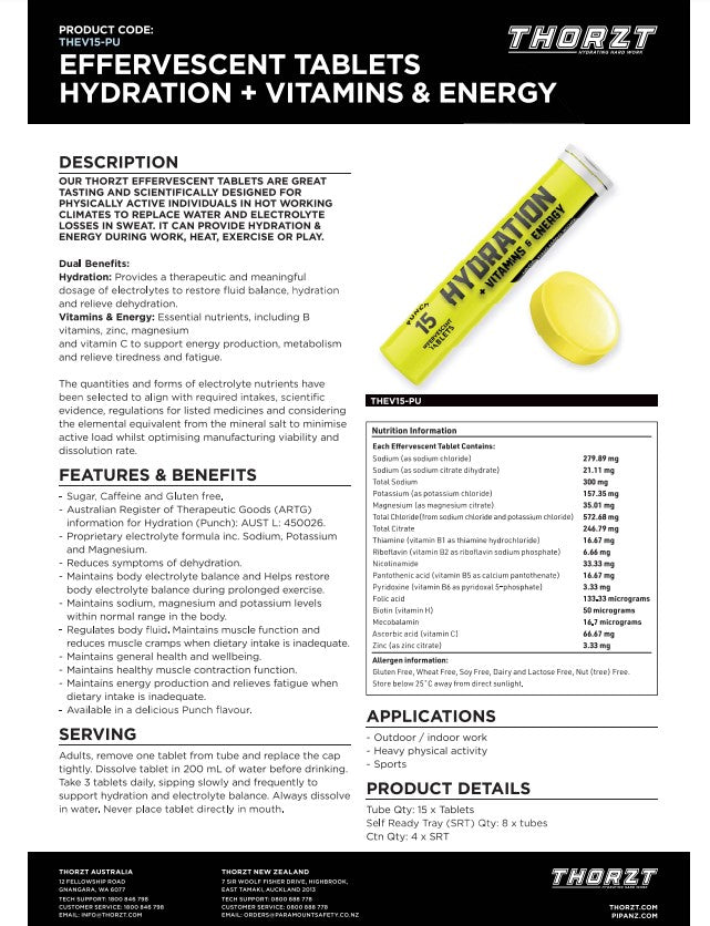 Thorzt Effervescent Tablets - Hydration + Vitamins Energy Punch, Berry, Orange