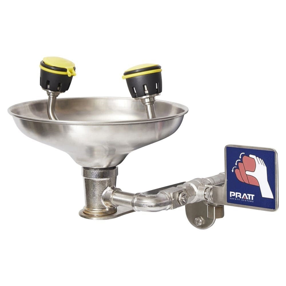 Pratt Fixed Wall Mounted Emergency Eye Wash Units - Foot Treadle, Eye Face Wash and Bowl Options