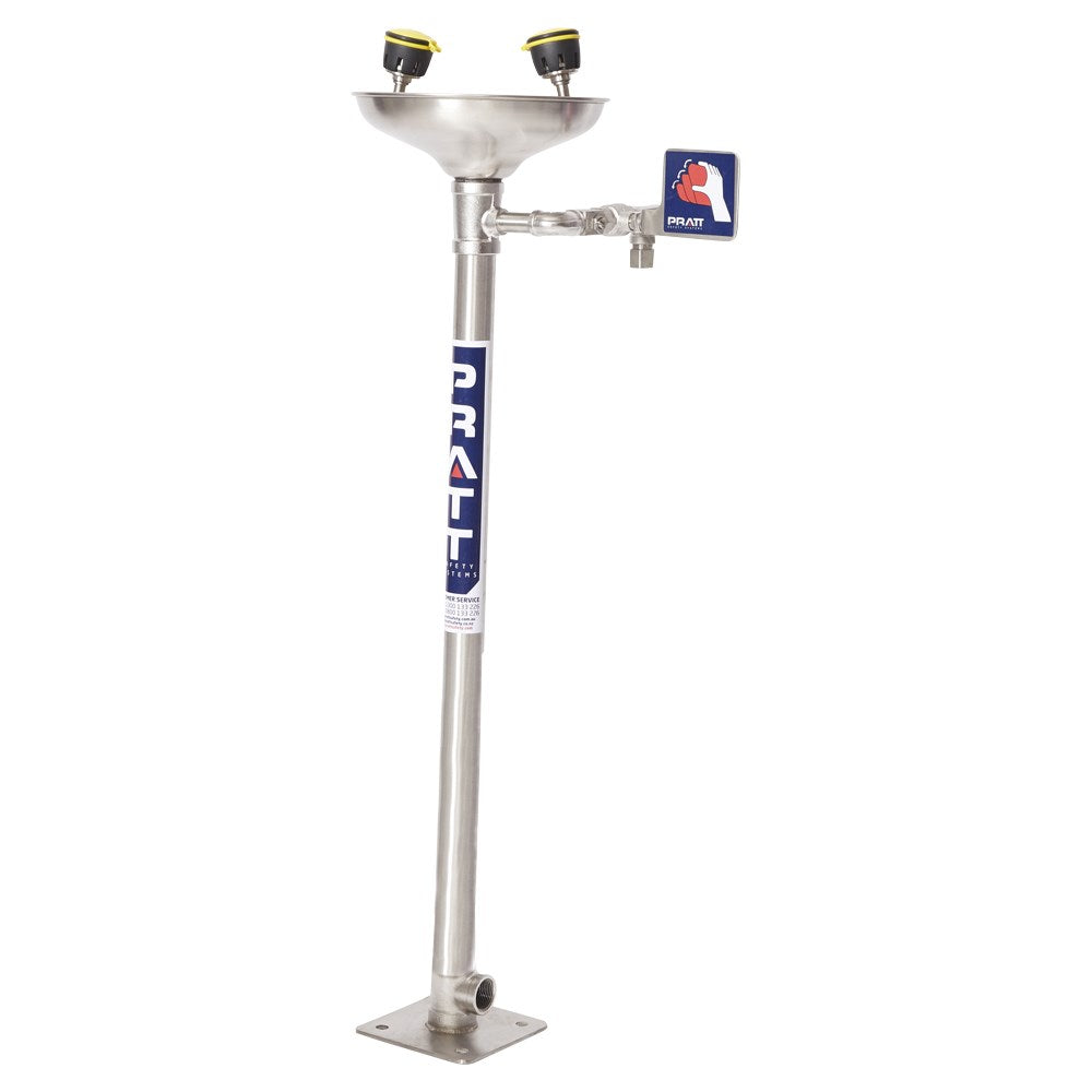 Pratt Fixed Pedestal Mounted Eye Wash Stations - Foot Treadle, Eye Face Wash and Bowl Options