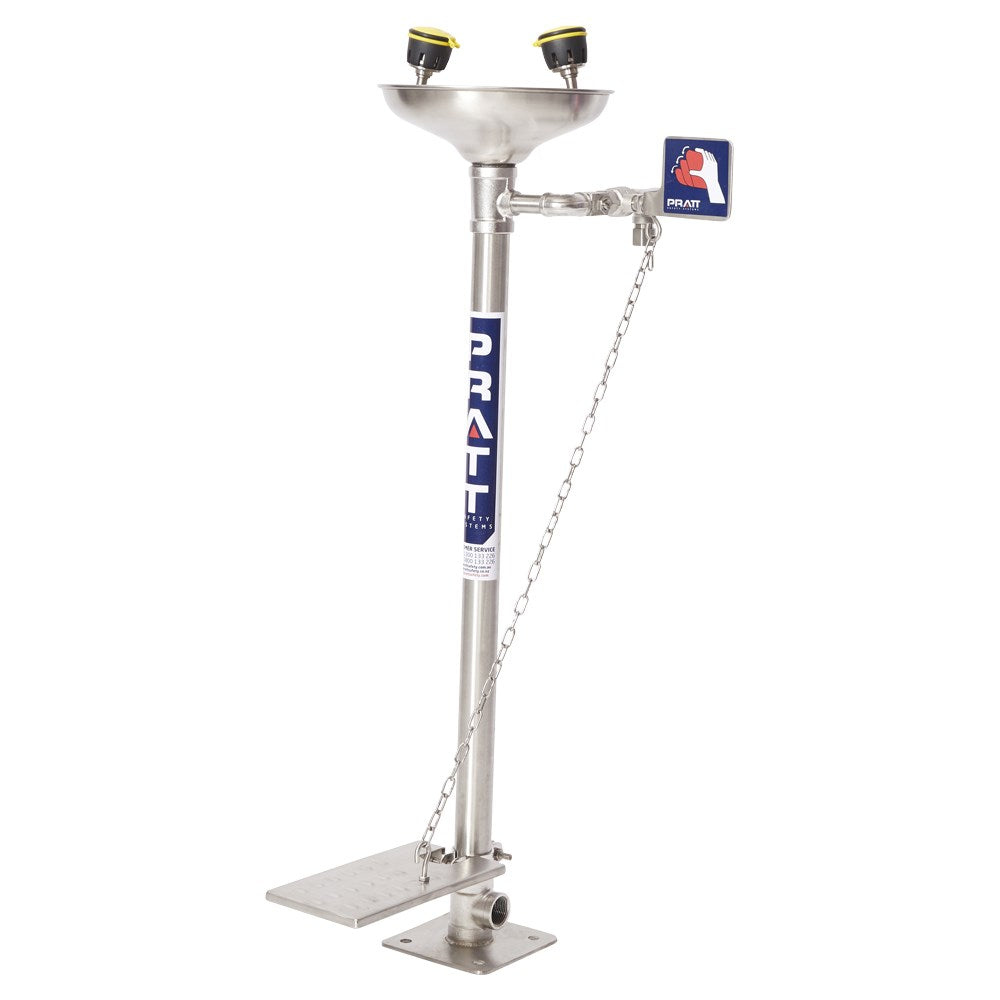 Pratt Fixed Pedestal Mounted Eye Wash Stations - Foot Treadle, Eye Face Wash and Bowl Options