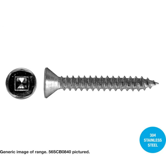 Macsim Countersunk Self Tapping Screws (Square Drive) 304 Grade Stainless Steel - Box of 200 - Various Sizes