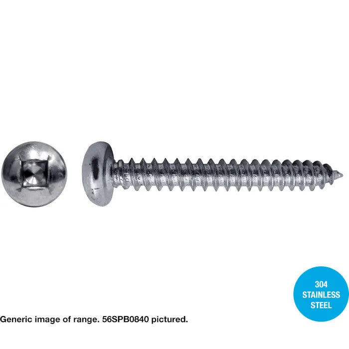 Hobson Pan Head Self Tapping Screws (Square Drive) 304 Grade Stainless Steel - 6G x 16mm - Box of 200