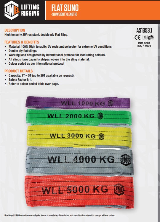 Linq Sling Flat 8:1 WLL Polyester - Various Capacity and Lengths