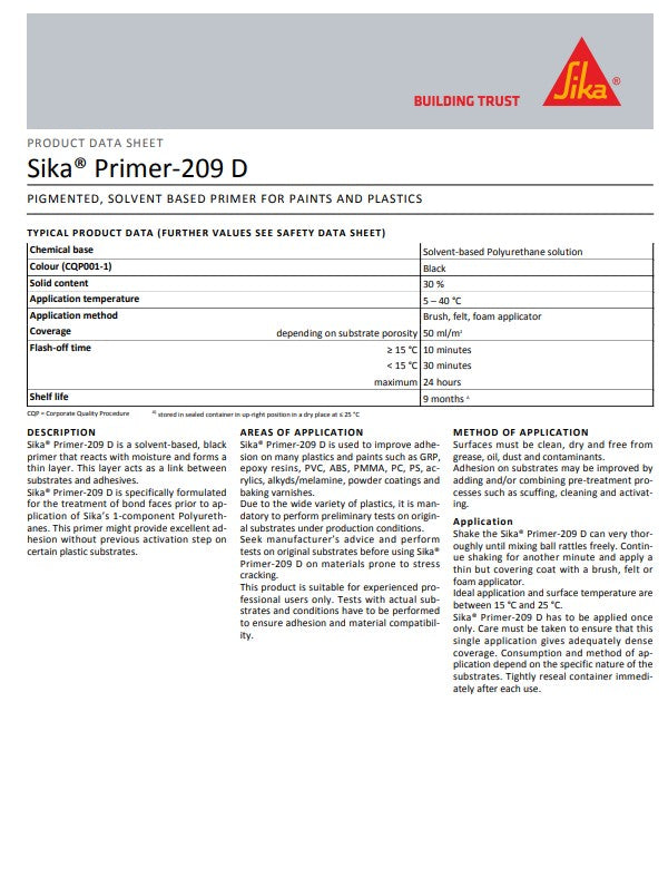 Sika Primer 209 D 250ml - Box of 6